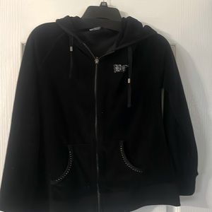 BCBG velour black rhinestone sweatshirt with hood size L